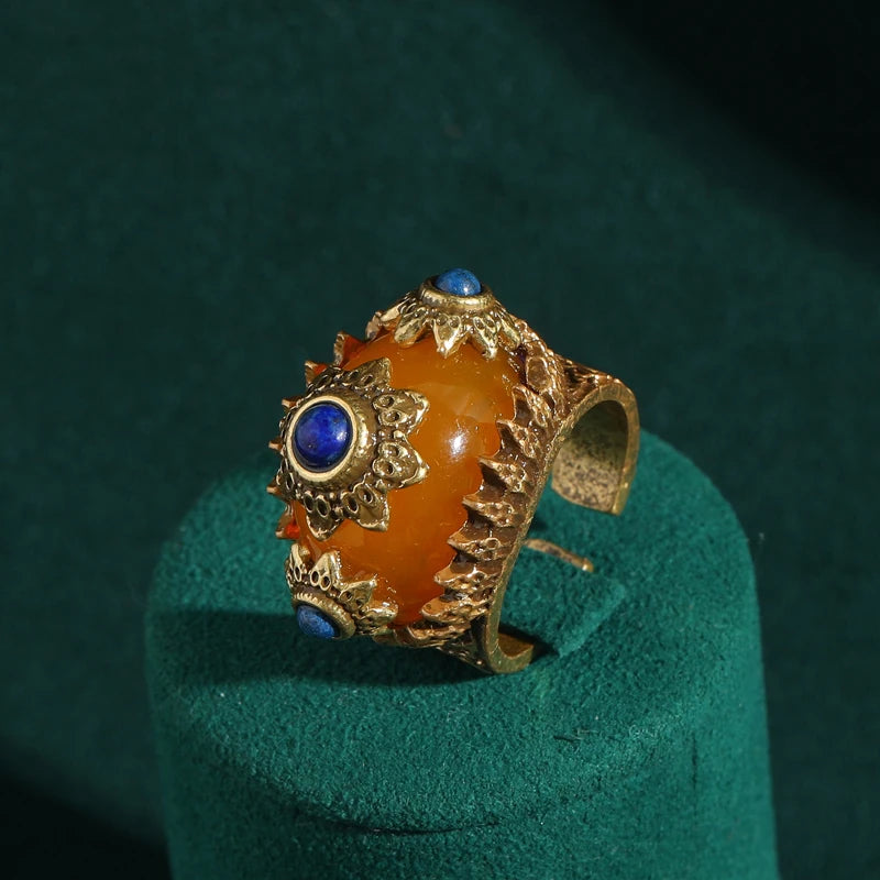 Vintage Sun Ring with Yellow Stone | Elegant Antique Jewelry