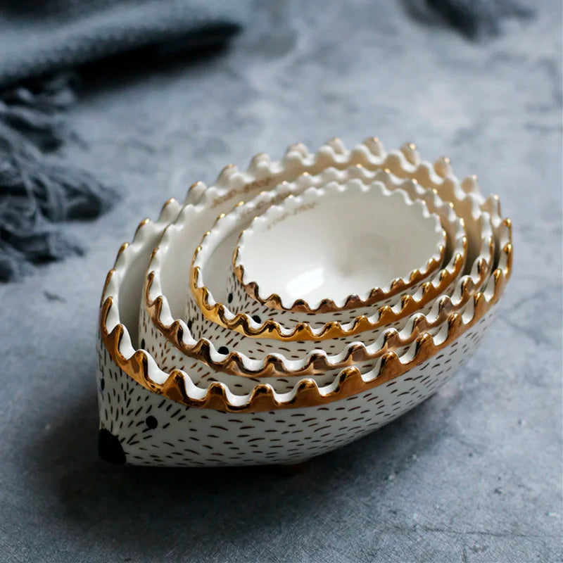Cute Hedgehog Ceramic Dessert Bowl | Adorable Nordic Tableware