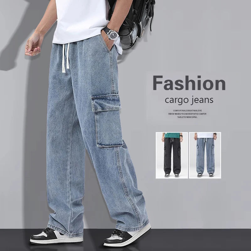 Men's Baggy Cargo Jeans with Elastic Waist | Casual Vintage Style
