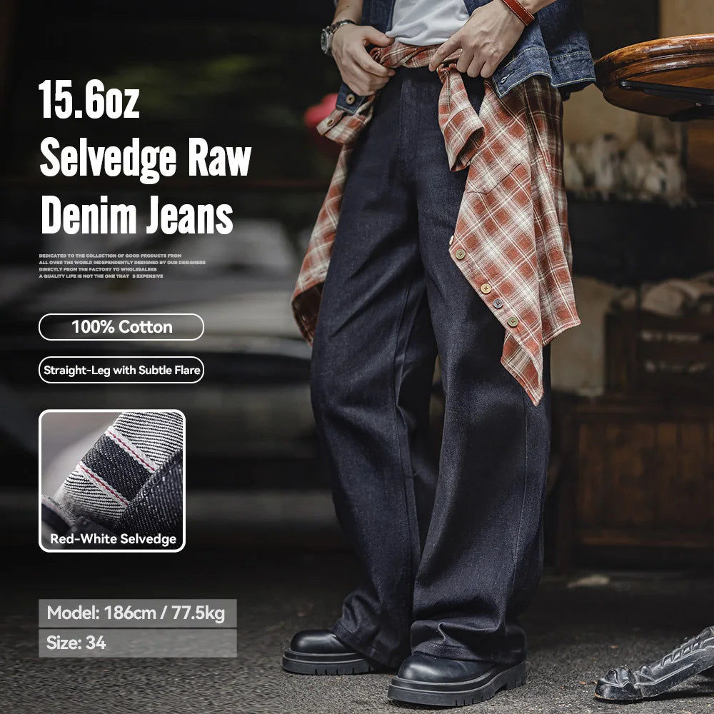 Vintage Loose Fit Raw Denim Wide-Leg Jeans for Men