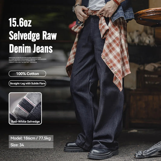 Vintage Loose Fit Raw Denim Wide-Leg Jeans for Men