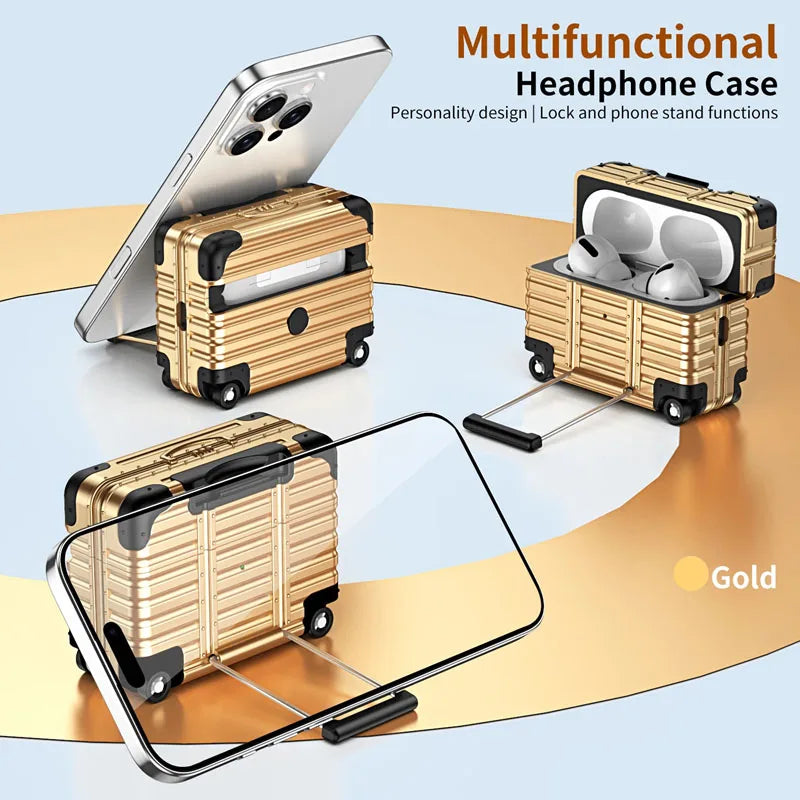 Luggage Phone Holder & Headphone Cover for AirPods | Protective Case