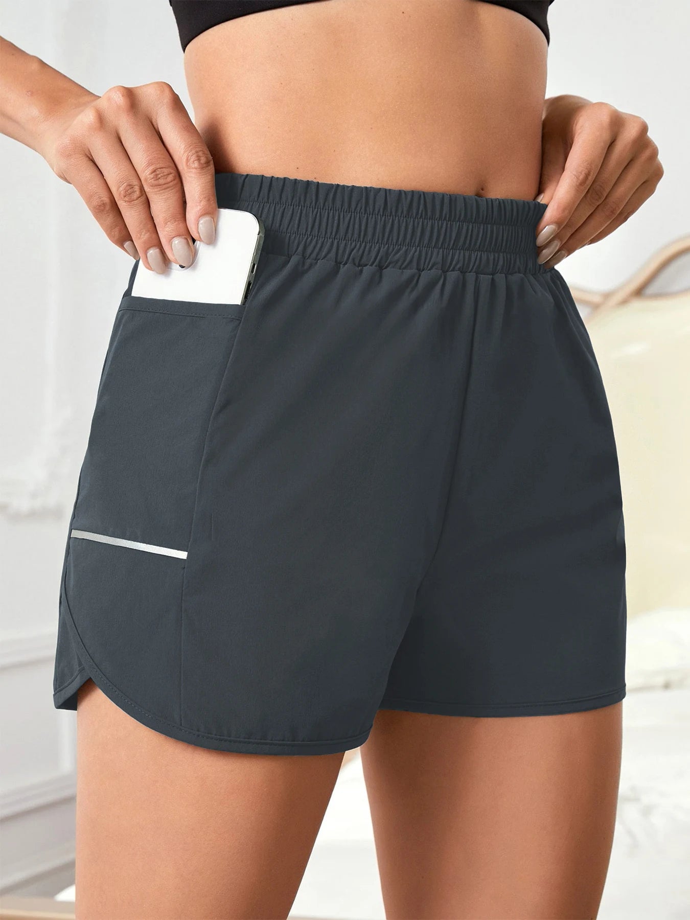 Women's Casual Sports Shorts with Mobile Pocket & Reflective Strips