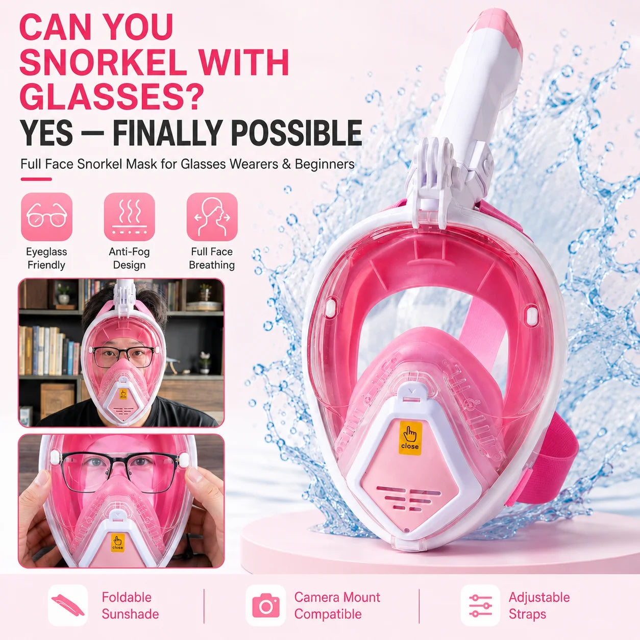 Full Face Snorkel Mask for Glasses Wearers | Anti-Fog & Leak Proof
