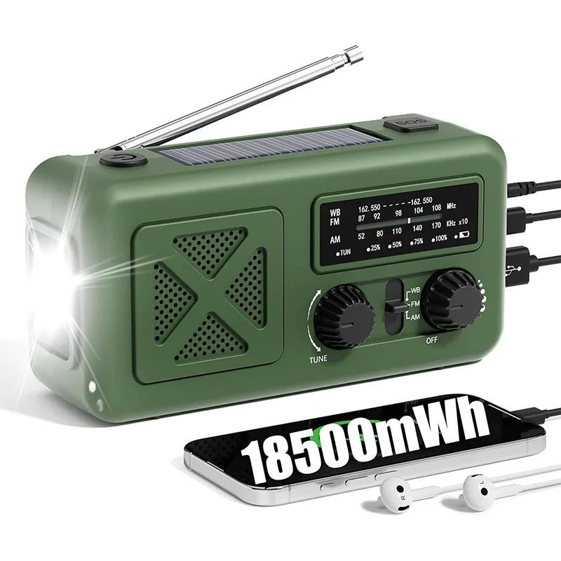 Emergency Weather Radio with Solar & Manual Crank Charging