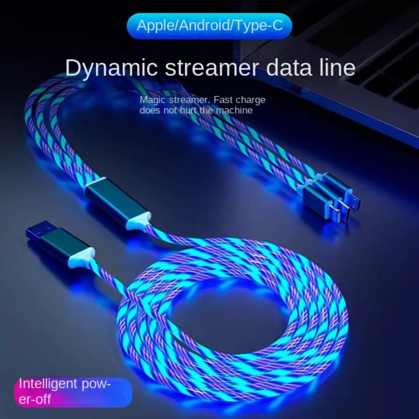 3 IN 1 Glowing LED Light Phone Charger | Luminous USB Type C Cable