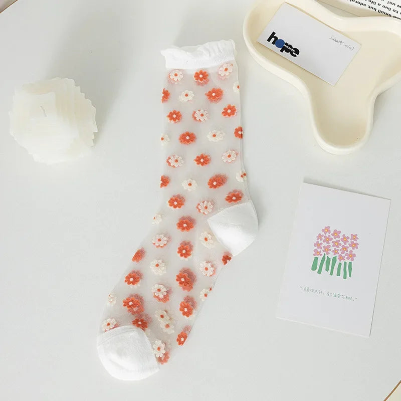 Floral Print Women's Socks | Thin Transparent Summer Socks