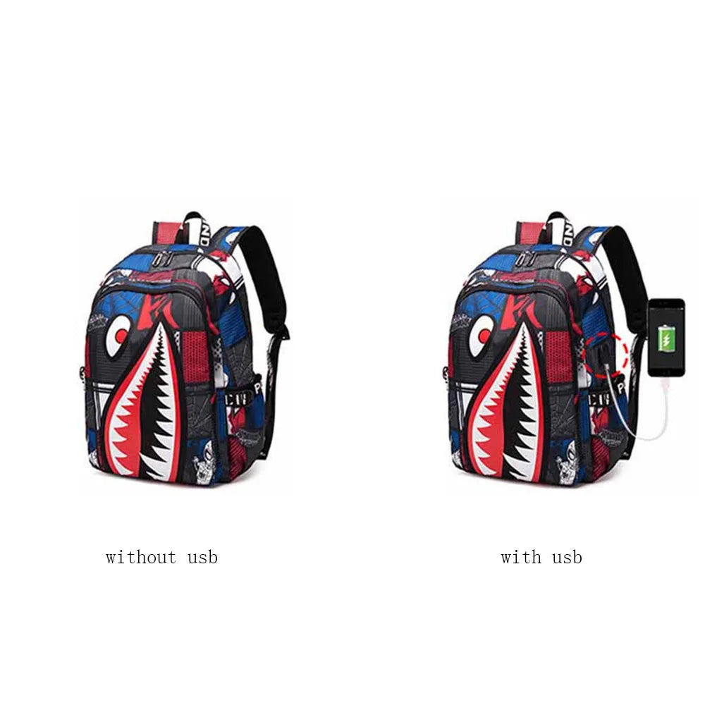 Cartoon Shark Print Backpack | Perfect School Rucksack for Kids