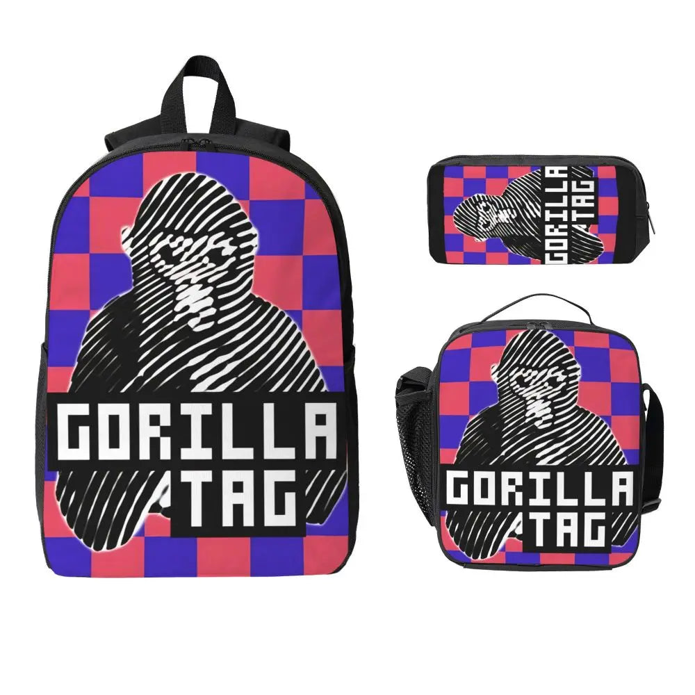 Stylish Black and White Gorilla Backpack Set for Teens | Versatile Bags