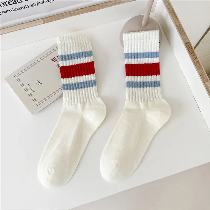 Vintage Striped Medium Tube Socks | Unisex Terry Sports Socks