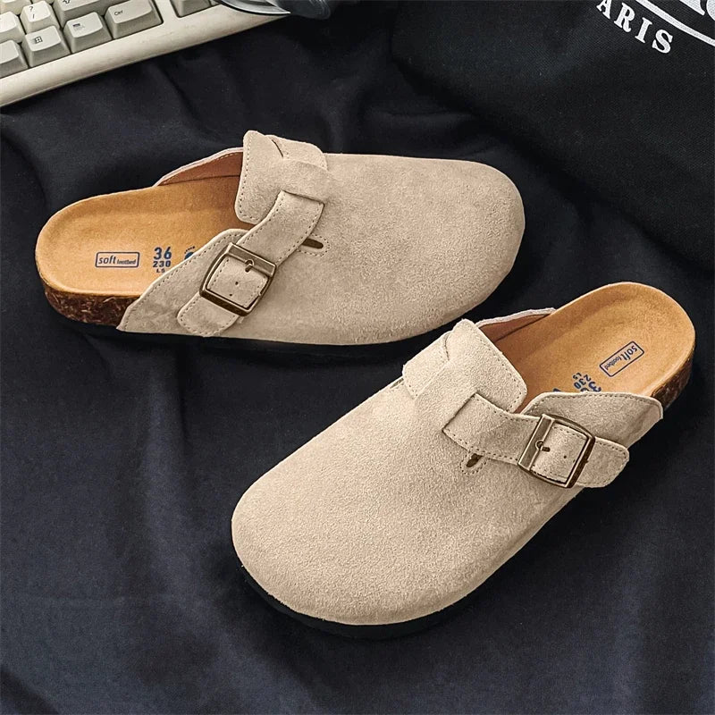 Cow Suede Cork Mules Slippers for All Seasons | Comfortable Clogs