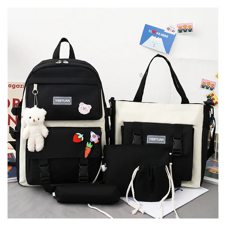Large Capacity Kids Backpack | Versatile Nylon School Bag Set