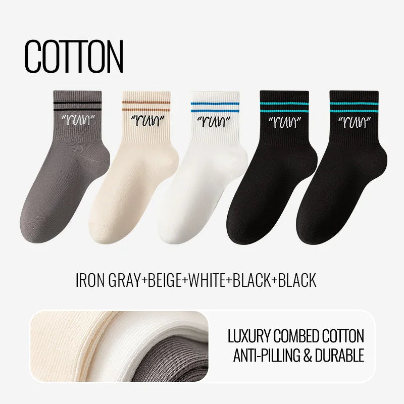 MiiOW Trendy Stripe Letter Sock Men Teen Athletic Sport Sock Moisture Wicking Anti Odor Warm Winter Crew Sock Long Staple Cotton
