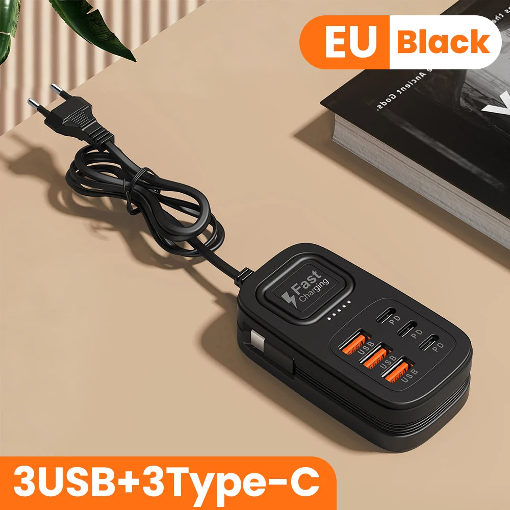 6 in 1 Fast USB Charger Power Strip | Desktop Charging Station