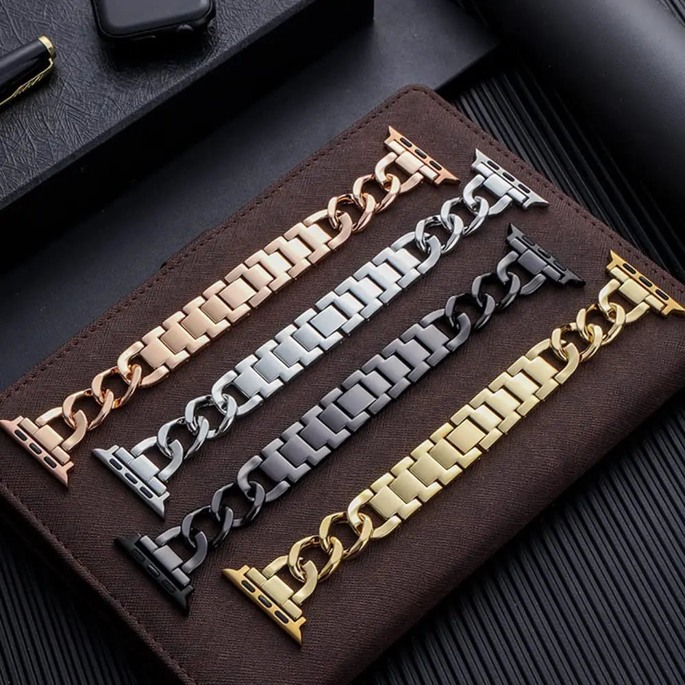 Bold Stainless Steel Cuban Link Bracelet for Smartwatches