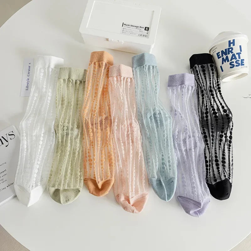Cute Striped Kawaii Socks for Women | Ultra-Thin Summer Wear