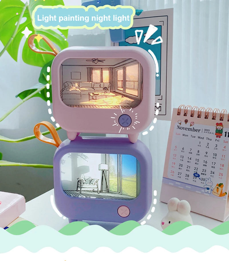Cute TV Painting Night Light | Rechargeable LED Table Lamp for Kids