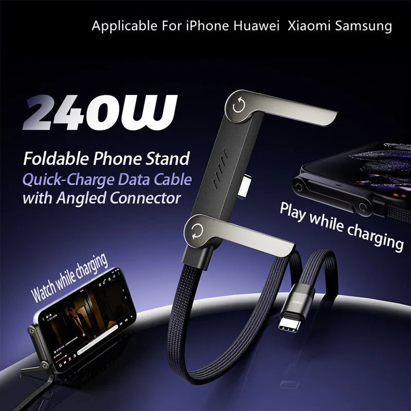 240W Fast Charging Foldable Data Cable | 2-in-1 Type-C Connector