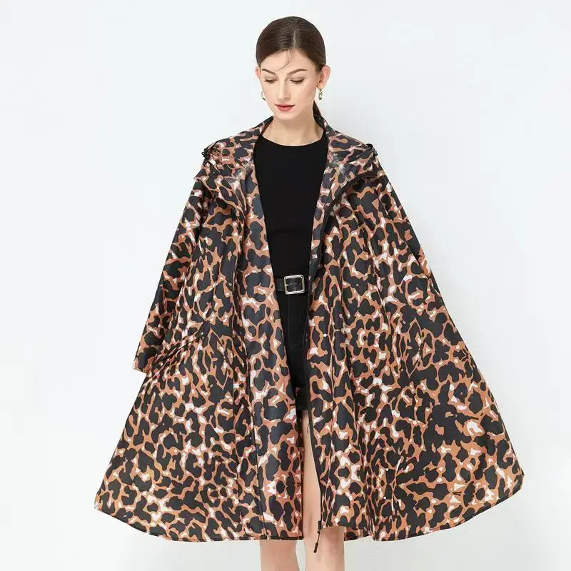 Lightweight Leopard Raincoat for Women | Waterproof Windproof Cloak