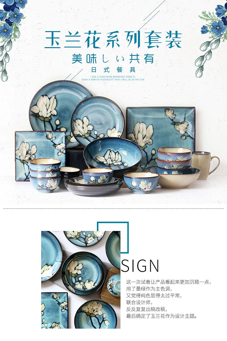 Juego de cuencos hondos para sopa pintados a mano de estilo japonés | Vajilla elegante
