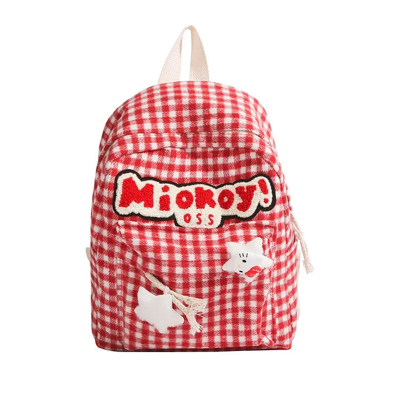 Stylish Girls Red Plaid Backpack | Large Capacity School Bag