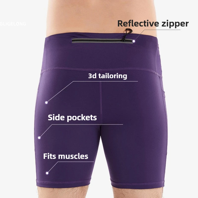 Quarter Length Compression Running Shorts with Multi-Pockets