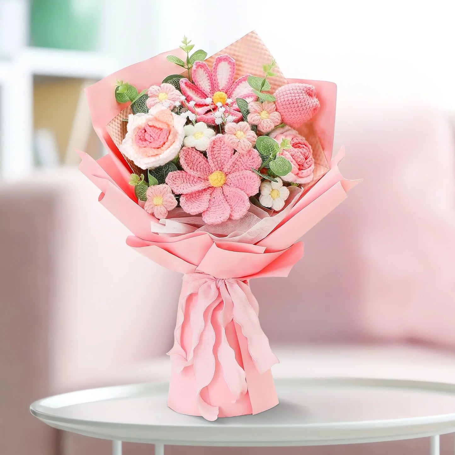 Handmade Crochet Pink Flowers Bouquet | Beautiful Floral Gift