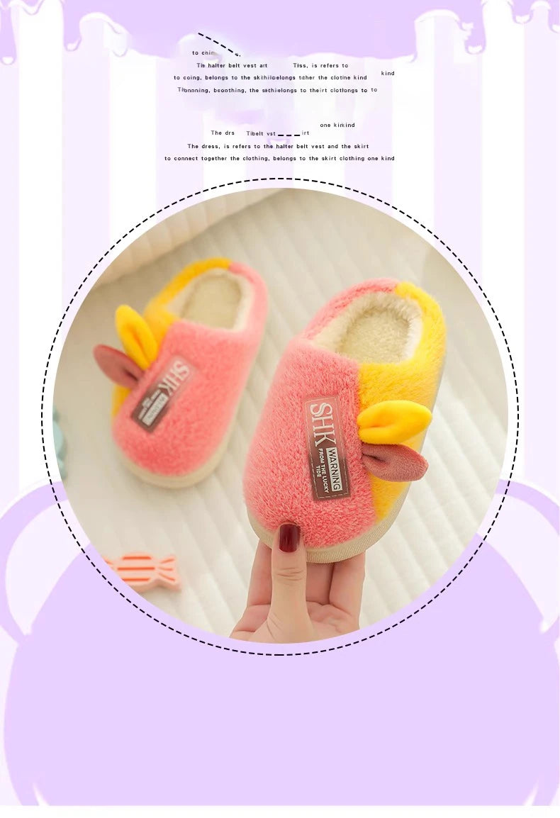 Cute Animal Print Plush Slippers for Kids | Cozy Indoor Shoes