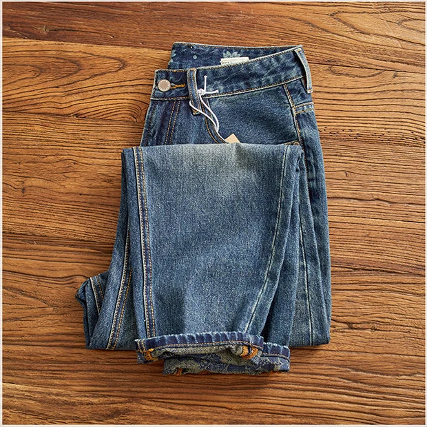 Men's Ripped Vintage Jeans | Casual Heavy Straight Leg Denim