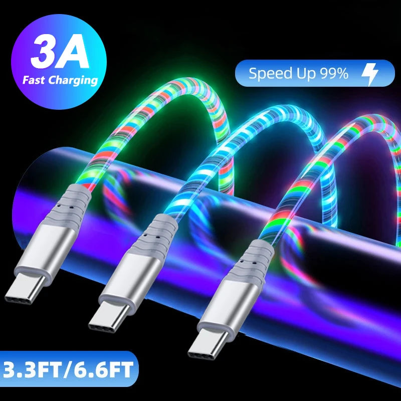 LED Glowing Charging Cables | Fast Micro USB & Type C Options