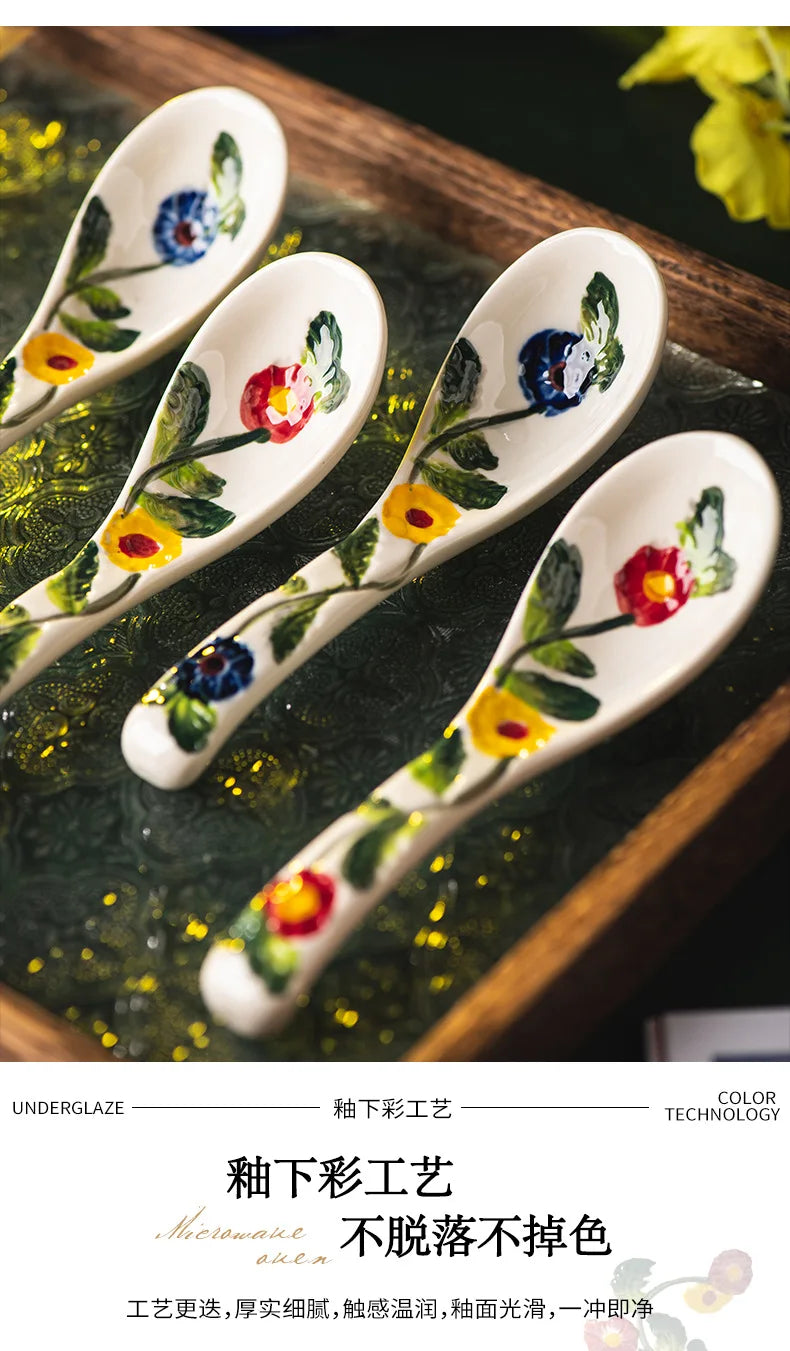 Cucharas de cerámica de estilo japonés para sopa | Elegante vajilla de cocina