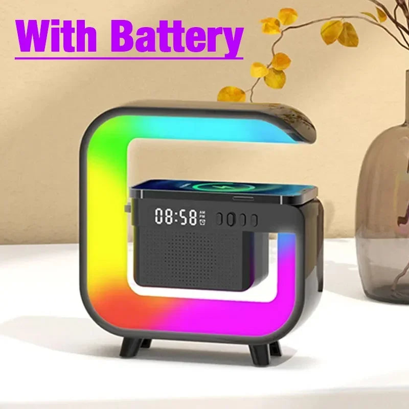 Estación de carga inalámbrica RGB con altavoz Bluetooth y despertador