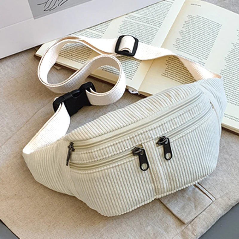 Trendy Multi-color Corduroy Waist Bag | Versatile Fanny Pack