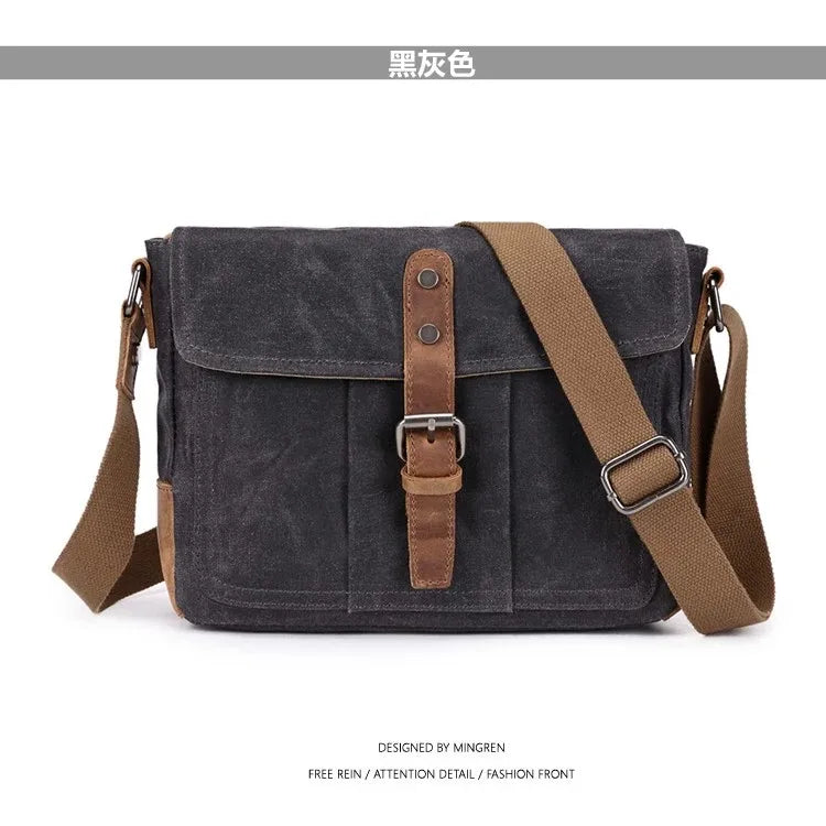 Vintage Waxed Canvas Crossbody Bag | Water-Resistant Casual Satchel