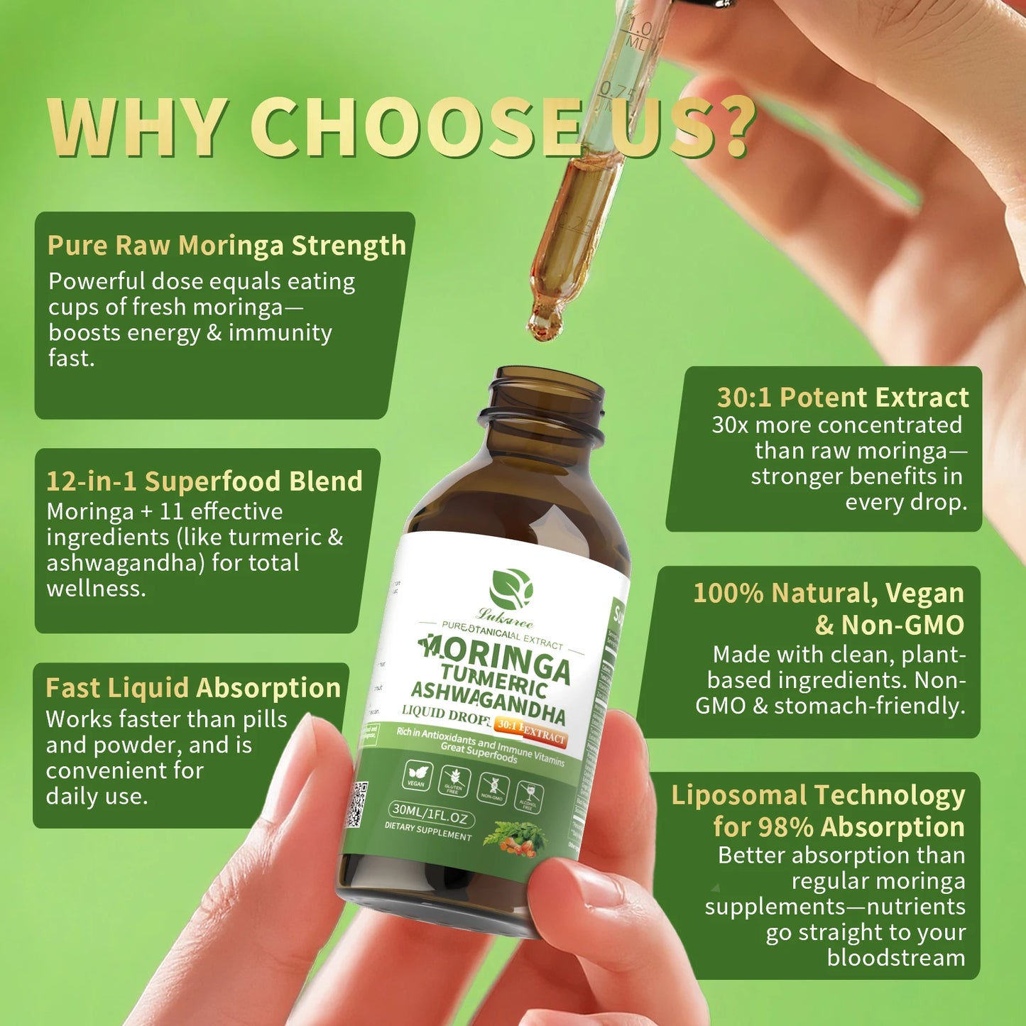 12-in-1 Organic Moringa Drops | Energy, Immune, Joint Support