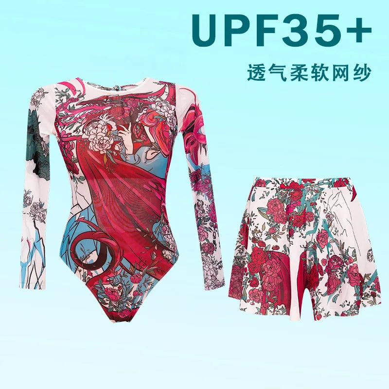 Women's Long Sleeved Sun Protection One Piece Swimsuit