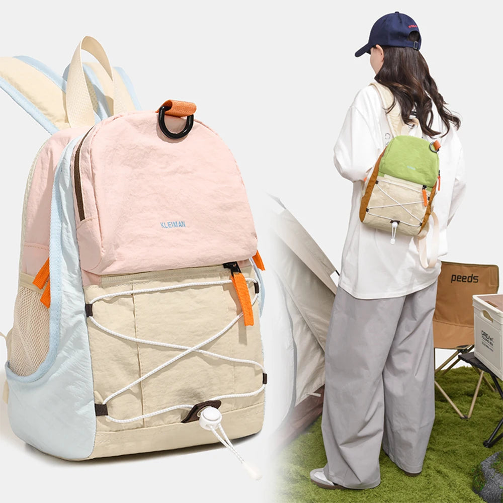 Color Block Mini Nylon Backpack | Lightweight Daypack for All Use
