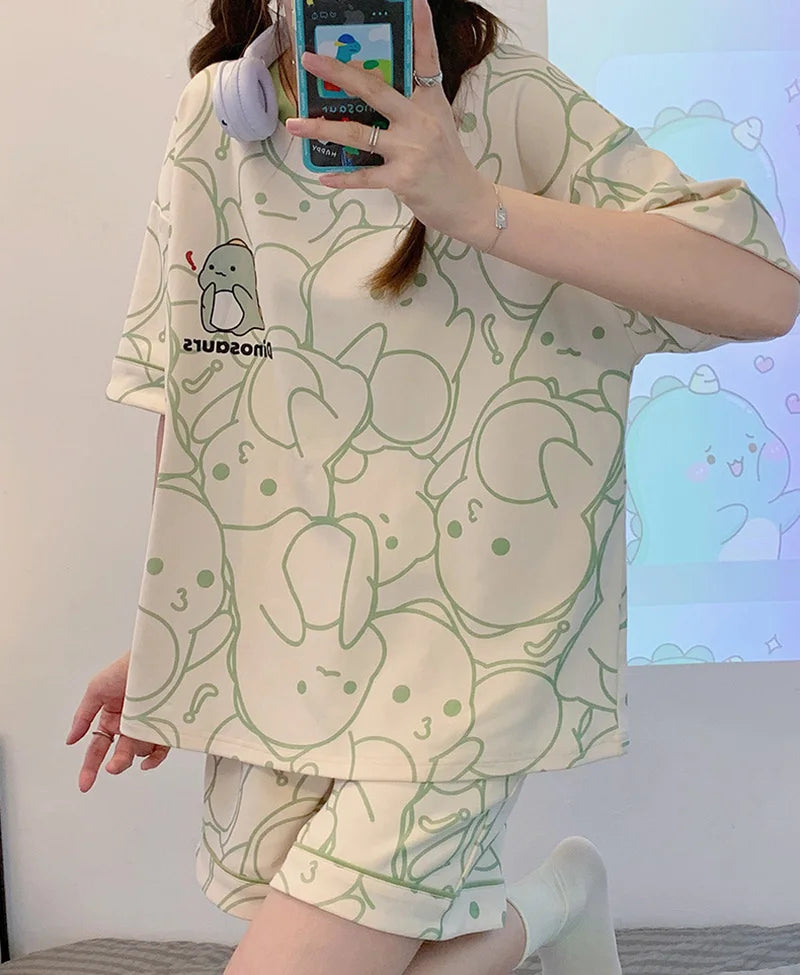 Plus Size Short Sleeve Pajamas for Women | Cute Cartoon Bear Design