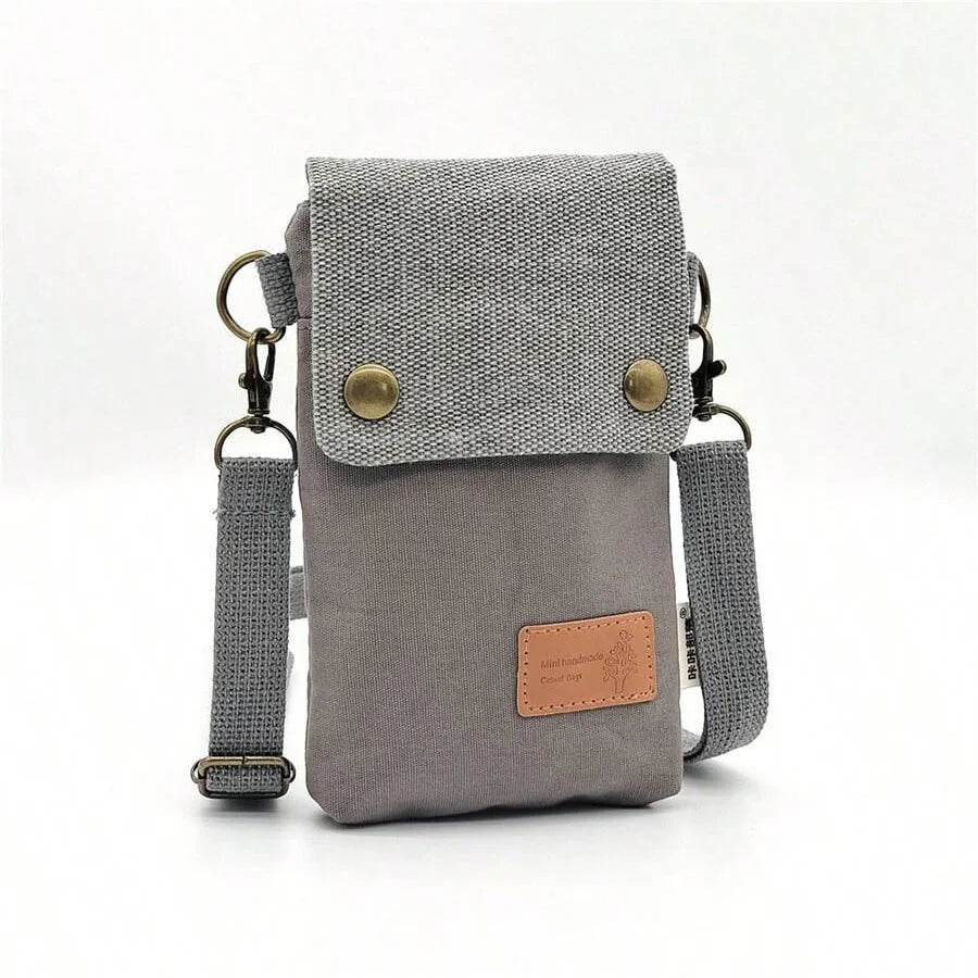 Korean-Style Women's Cross-Body Canvas Mobile Phone Bag