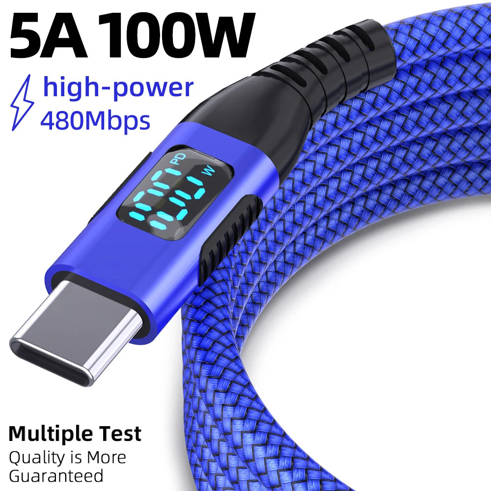 USB C to Type C Fast Charging Cable with LED Display | 100W Power