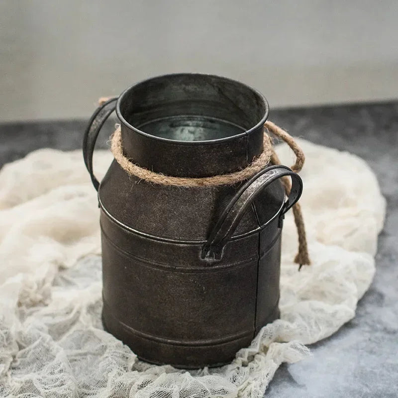Vintage Metal Flower Bucket | Rustic Home Decor Plant Pot