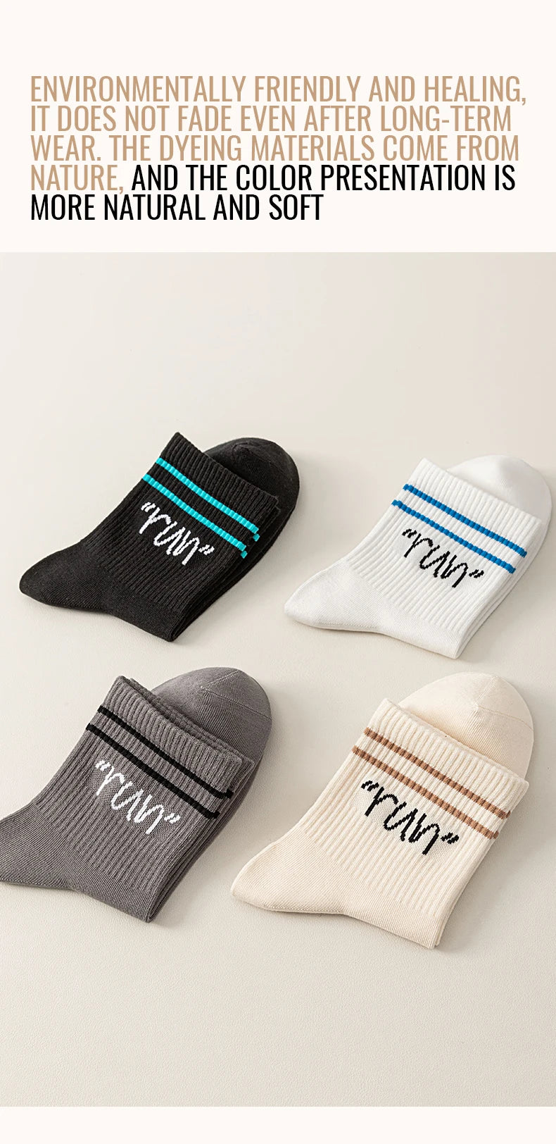MiiOW Trendy Stripe Letter Sock Men Teen Athletic Sport Sock Moisture Wicking Anti Odor Warm Winter Crew Sock Long Staple Cotton