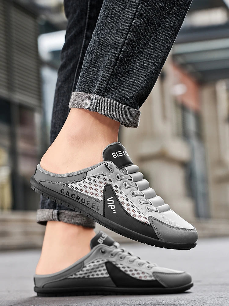 Summer Breathable Mesh Slip-On Half-Slipper for Men, Casual Soft-Soled Closed-Toe Slippers, Mesh Upper Is Refreshing and Breathable, Does Not Suffocate the Feet, Lace-Free Design Is Convenient for Lazy People