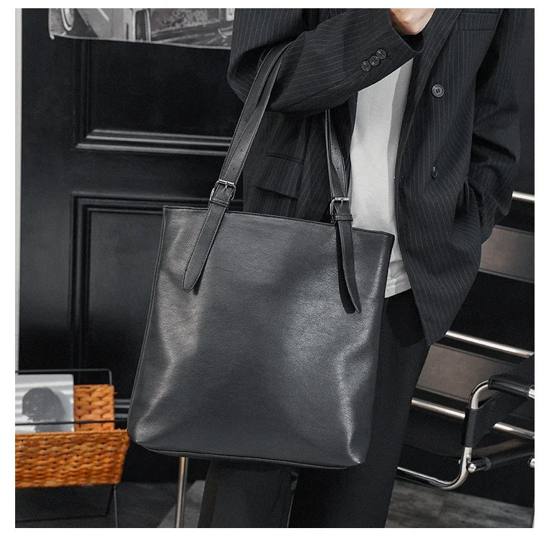 Soft Leather Tote Bag for Men | Large Capacity Business Casual
