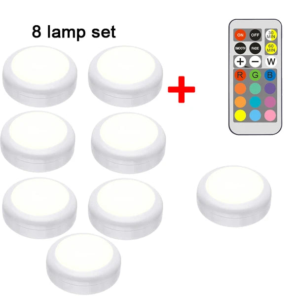 Multicolor LED Cabinet Light with Remote Control | Dimmable Puck Lamp
