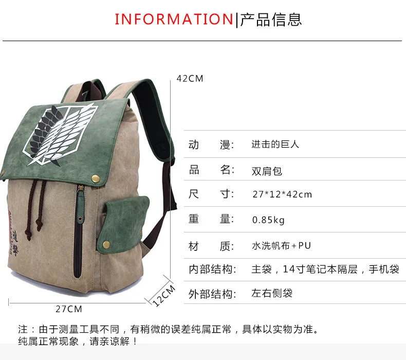 Anime-Inspired Cartoon Canvas Backpack for School & Travel