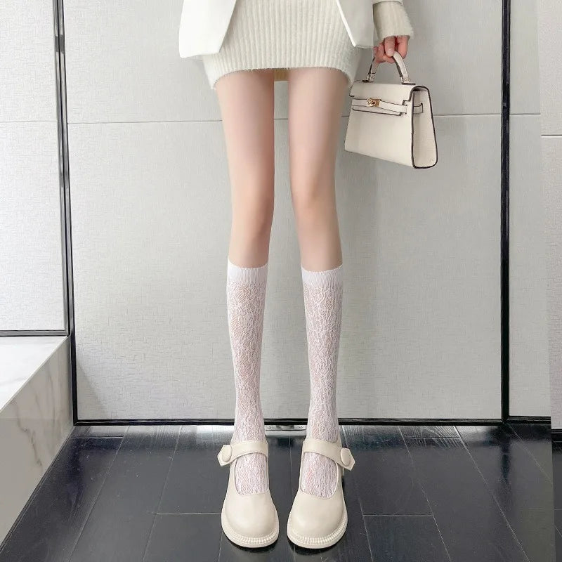 Charming Lace Medium Tube Socks for Women | Cute & Elegant Style