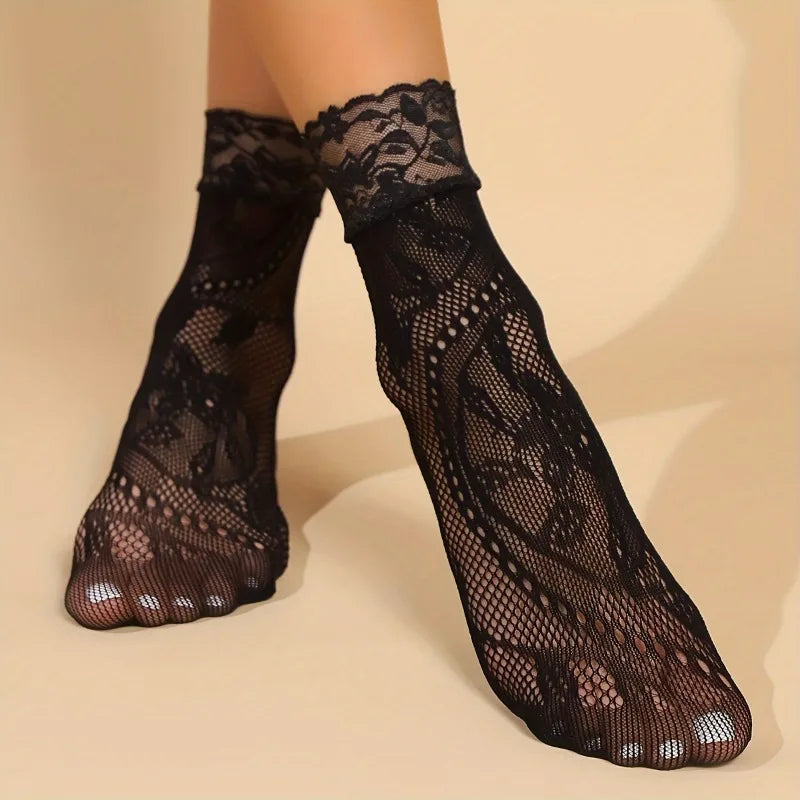 5 Pairs Floral Lace Socks | Thin Breathable Summer Hosiery