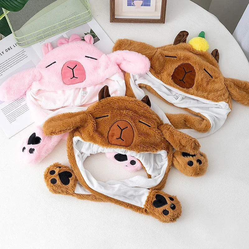 Women's Cute Capybara Ear Moving Beanie | Funny Plush Winter Hat