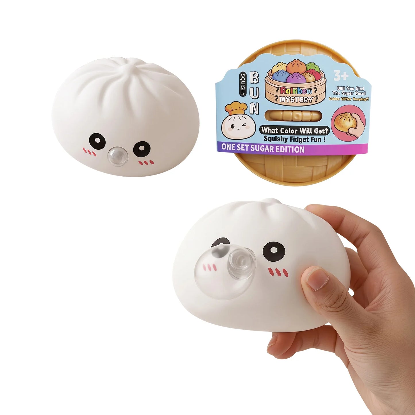 Dumpling Squishy Blow Bubbles Toy Stress Relief Squeeze Toy Cute Bubble Blowing Fidget Sensory with Steamer Stretchy Sensory